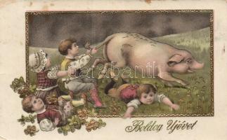 New Year children, pig, litho (EK)