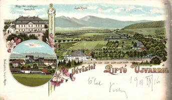 Liptóújvár with forestry school litho