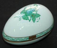 Kézzel festett sorszámozott zöld Apponyi-mintás tojás alakú jelzett Herendi porcelán bonbonier hibátlan állapotban / Handpainted numbered Herend chinaware egg shaped bonbonier in flawless condition 7x11cm