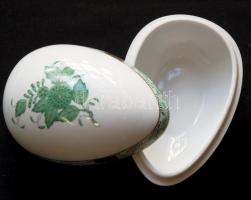Kézzel festett sorszámozott zöld Apponyi-mintás tojás alakú jelzett Herendi porcelán bonbonier hibát...