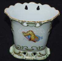 1976 Kézzel festett sorszámozott Victoria avec bord en or-mintás Herendi áttört porcelán váza jubileumi jelzéssel hibátlan állapotban / Handpainted numbered Herend chinaware vase with jubilee mark in flawless condition 12x11,5cm