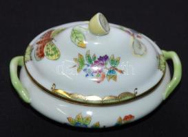 Kézzel festett sorszámozott Victoria avec bord en or-mintás jelzett Herendi porcelán bonbonier citrom alakú fogantyúval hibátlan állapotban / Handpainted numbered Herend chinaware bonbonier with lemon shaped handle in flawless condition 9x13x9cm