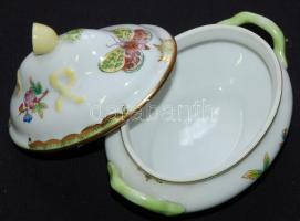 Kézzel festett sorszámozott Victoria avec bord en or-mintás jelzett Herendi porcelán bonbonier citro...