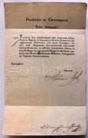 1827 Hajózási és kereskedelmi egyezmény szövege mely Franciaország és Ausztria-Magyarország között köttettet a kihirdető helytartótanácsi ex offo levéllel rajta gr. Zichy László és Végh István tanácsosok aláírásával /  1827 Naval and commercial treaty made between France and Austria. Text with announcing ex offo letter of the Governing Council, with signatures. 20 + 2 p.