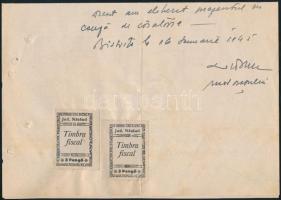 1945 Naszód helyi kiadású okmánybélyeg teljes okmányon / Fiscal stamps of local issue Naszód on document