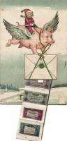 New year, child, flying pig, banknotes, leporello (wet damage)