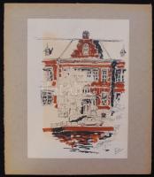 Hoch István (építész): Amsterdam, vegyes technika, papír, karton, jelzett 16×21 cm.
