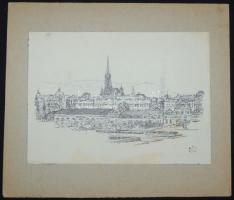 Hoch István (építész): Wien, tus, papír, karton, jelzett 16×21 cm.