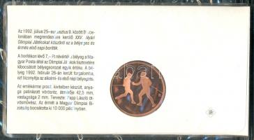 1992. "Barcelona-magyar csapat" emlékérem bélyeges borítékon, elsőnapi bélyegzéssel T:PP C...