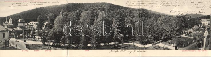 Bártfafürdő Main and Erzsébet fountain, Hotel Deák, Anna-lak, panoramacard