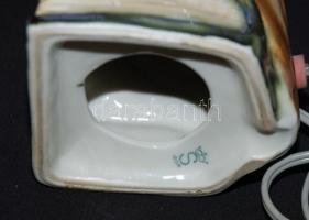 Bagoly alakú, mázas, jelzett porcelán lámpa, kiválóan működik /
GDR porcelain lamp in owl figure, wo...