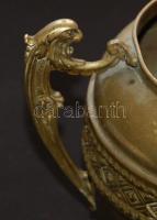 Geometrikus díszítésű, antik sárgaréz kaspó oroszlános fülekkel /
Decorative antique brass pot 15x14...