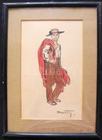 Pólya Tibor (1886-1937): Torreádor, vegyes technika, jelzett, üvegezett keretben, 25×16 cm