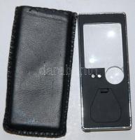 Kisméretű nagyító UV-lámpával és 4 LED-del bőrtokban /
Small magnifier with UV-lamp and LEDs in leat...