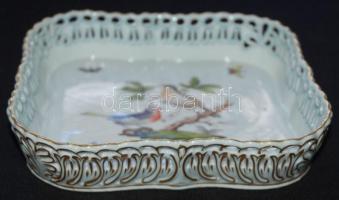 Kézzel festett aranyozott sorszámozott Rothschild-mintás jelzett Herendi áttört porcelán tál hibátla...