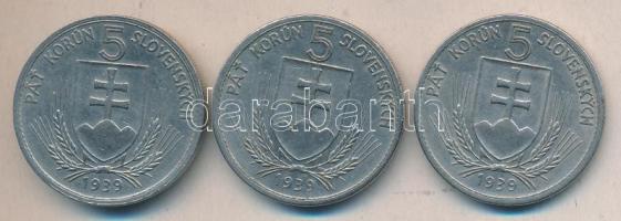 Szlovákia 1939. 5K (3x) T:2- Slovakia 1939. 5 Korun (3x) C:VF