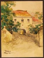 Hollósy B. jelzéssel: Kőszeg 932, akvarell, jelzett,  21×15 cm