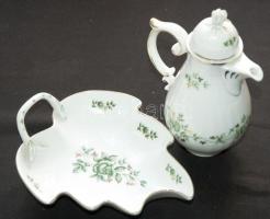 2 személyes virágokkal díszített szolidan aranyozott kézzel festett jelzett Hollóházi porcelán kávés...