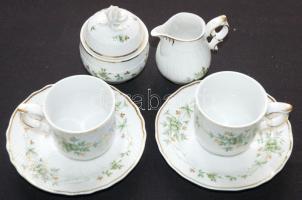2 személyes virágokkal díszített szolidan aranyozott kézzel festett jelzett Hollóházi porcelán kávés...