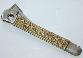 cca 1900 Donatus Solingen szivarvágó puttókkal és növényi motívumokkal gazdagon díszített réz nyéllel / Vintage Donatus Solingen cigar-cutter with decorated brass handle 14,5cm