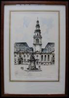 Rulcze jelzéssel: Mannheim altes Rathaus, színezett nyomat, 27×19 cm