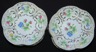 6db aranyozott jelzett Hollóházi porcelán süteményes tányér és 1db süteményes tál (2417/Hortenzia) h...