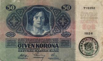 1912. 100K + 1913. 20K (2x) I. és II. kiadás + 1914. 50K + 1915. 10K mindegyik bankjegy fekete román...