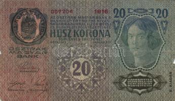 1912. 100K + 1913. 20K (2x) I. és II. kiadás + 1914. 50K + 1915. 10K mindegyik bankjegy fekete román...