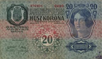 1912. 100K + 1913. 20K (2x) I. és II. kiadás + 1914. 50K + 1915. 10K mindegyik bankjegy fekete román...