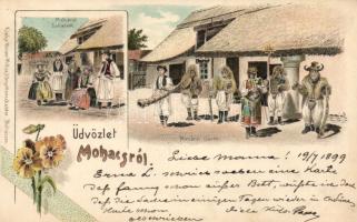 1899 Mohács busók és sokácok, folklór, litho