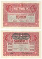 Osztrák-Magyar Bank 1917. 2K zöld "Deutschösterreich" felülbélyegzéssel (2x) egymás utáni ...