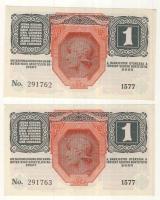 Osztrák-Magyar Bank 1916. 1K zöld "Deutschösterreich" felülbélyegzéssel (2x) egymás utáni ...