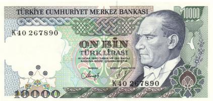 Törökország 1970. (1982) 10.000L (3x) egymás utáni sorszámmal T:I Turkey 1970. (1982) 10.000 Lira (3x) sequential serial numbers C:Unc