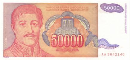 Jugoszlávia 1994. 50.000D (2x) egymás utáni sorszámmal + 50.000D (3x) egymás utáni sorszámmal T:I
Yu...