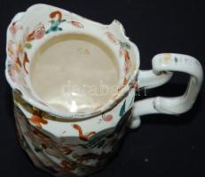 Cca 1890 Fajansz kiöntő,jelzés nélkül, 91-es formaszámmal, 14 cm (Zsolnay,Fischer)?