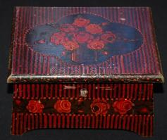 Cca 1900 Kézzel festett faládika, működő új zárral, kulccsal