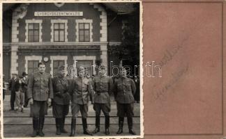 Gyergyószentmiklós railway station, soldiers photo + postcard back