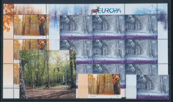 Europa CEPT Erdők sor + kisívpár + blokk, Europa CEPT Forest set + mini-sheet pair + block
