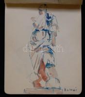 Lux Alice (1906-1988): A szobrásznő 9 oldalas vázlatfüzete sok tanulmány rajzzal