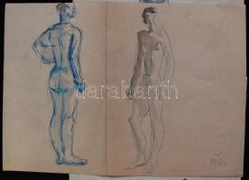 Lux Alice (1906-1988): 3 db rajz, akt, női fej, tanulmányrajz, tus, toll, papír  28×20 cm