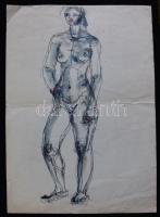 Lux Alice (1906-1988): 3 db rajz, akt, női fej, tanulmányrajz, tus, toll, papír  28×20 cm