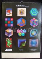 2004-es nagyméretű falinaptár Vasarely-reprodukciókkal (egy lap hiányzik) / Calendar with Vasarely reproductions (one page missing) 48x34cm