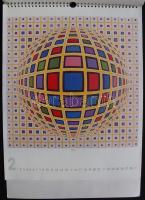 2004-es nagyméretű falinaptár Vasarely-reprodukciókkal (egy lap hiányzik) /
Calendar with Vasarely r...