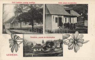 Ledény Shop of Brüll Jakab, Ledebur castle, church, rectory, school