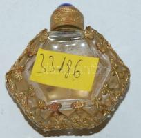 Cca 1910 Antik parfümös üveg kövekkel díszített réz foglalatban 6x5cm