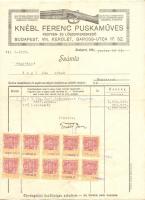 1926 Knébl Ferenc puskaműves díszes fejléces számlája 10db illetékbélyeggel