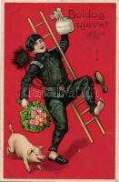 New Year, pig, chimney sweeper litho (fl)