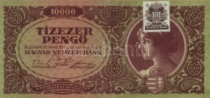 1945. 10.000P (3x) bélyeggel és bélyeg nélkül, színeltérések + 1946. 10.000MP (2x) + 10.000BP (2x) s...