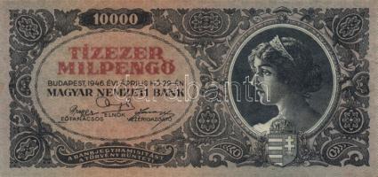1945. 10.000P (3x) bélyeggel és bélyeg nélkül, színeltérések + 1946. 10.000MP (2x) + 10.000BP (2x) s...