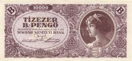 1945. 10.000P (3x) bélyeggel és bélyeg nélkül, színeltérések + 1946. 10.000MP (2x) + 10.000BP (2x) s...